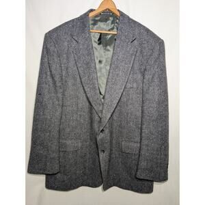 Towncraft Vintage‎ Mens Shetland Wool Blazer Sz 48R Charcoal Grey Career Formal